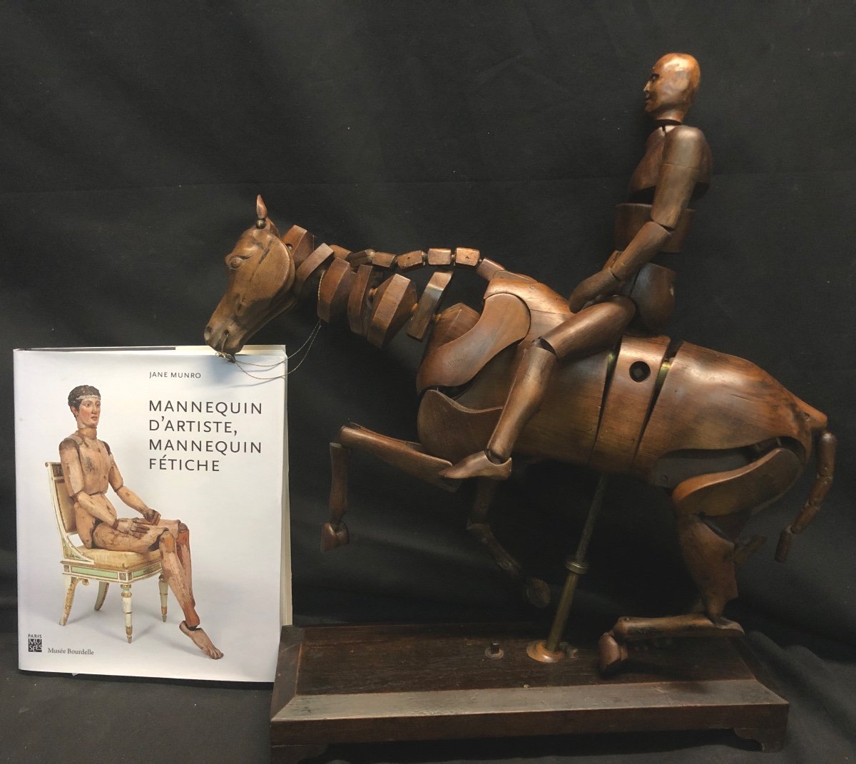 Rare Mahogany Nineteenth Artist Workshop Mannequin Carved And Articulated Horse And Rider In Very Good Condition-photo-2