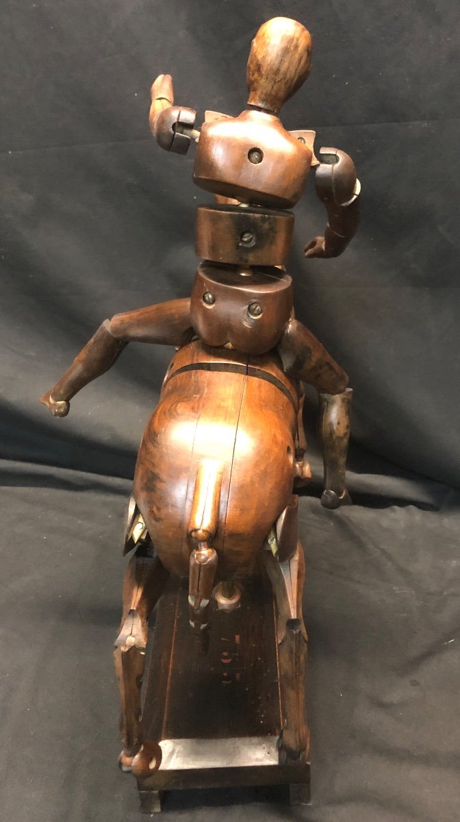 RARE MANNEQUIN D'ATELIER D'ARTISTE XIXe Acajou sculpté et articulé Cheval et Cavalier EN TRES BON ETAT-photo-3