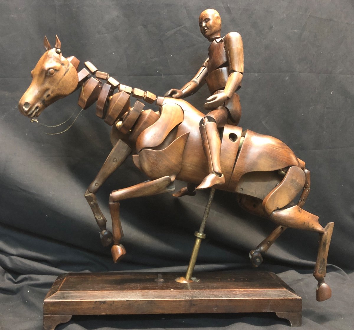 Rare Mahogany Nineteenth Artist Workshop Mannequin Carved And Articulated Horse And Rider In Very Good Condition-photo-8