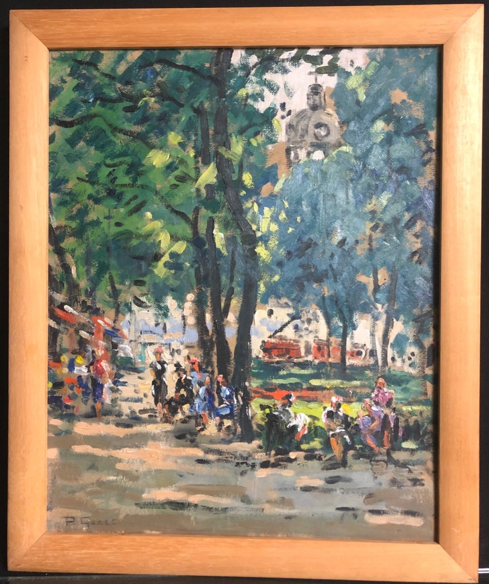 Paulette GENET 1892-1983 Huile LYON PLACE BELLECOUR sous les marronniers /6