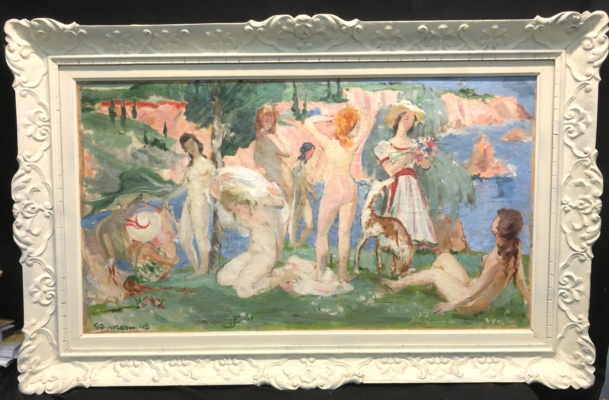 Serge Henri Moreau 1892-1963 Important Nude Bathers Oil 1942 Art Deco
