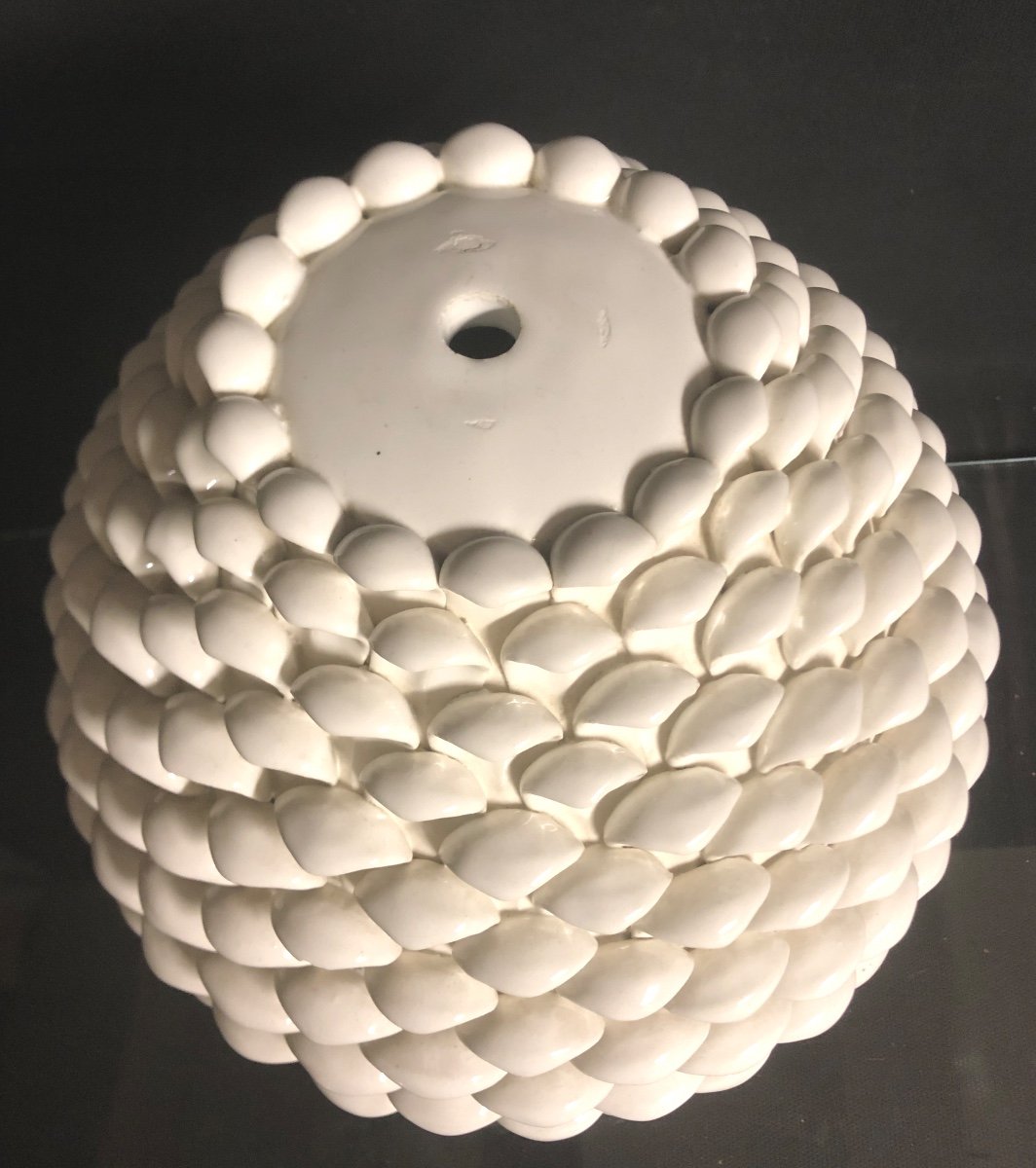 IMPORTANT Pied de lampe ANANAS en céramique blanche vintage EN TRES BON ETAT-photo-2