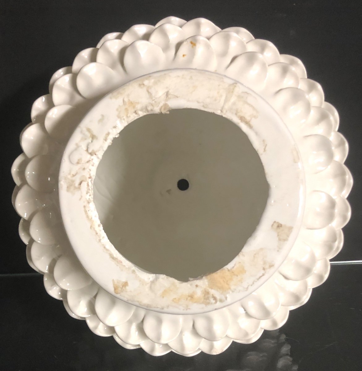 IMPORTANT Pied de lampe ANANAS en céramique blanche vintage EN TRES BON ETAT-photo-3