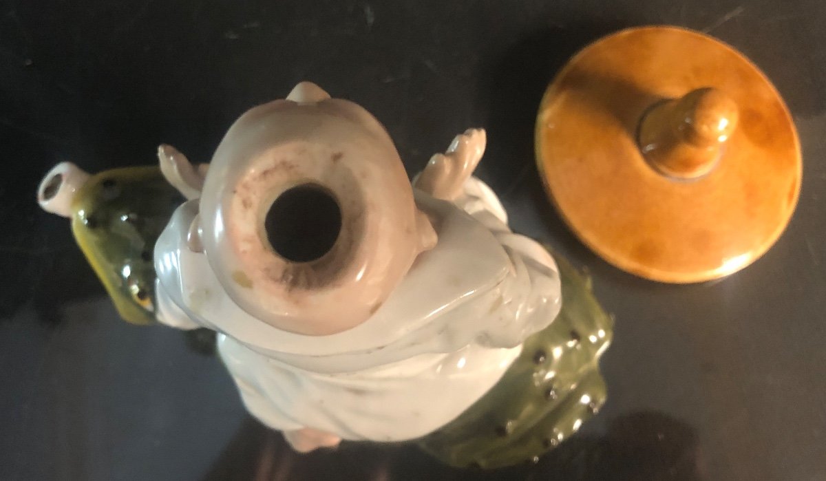 RARE encrier Magot Chinois sur une grenouille XIXe Porcelaine polychrome Chine-photo-4
