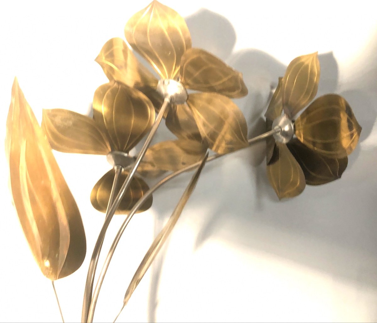 Lampadaire Fleurs 1960 en métal argenté et laiton 175 cm-photo-3