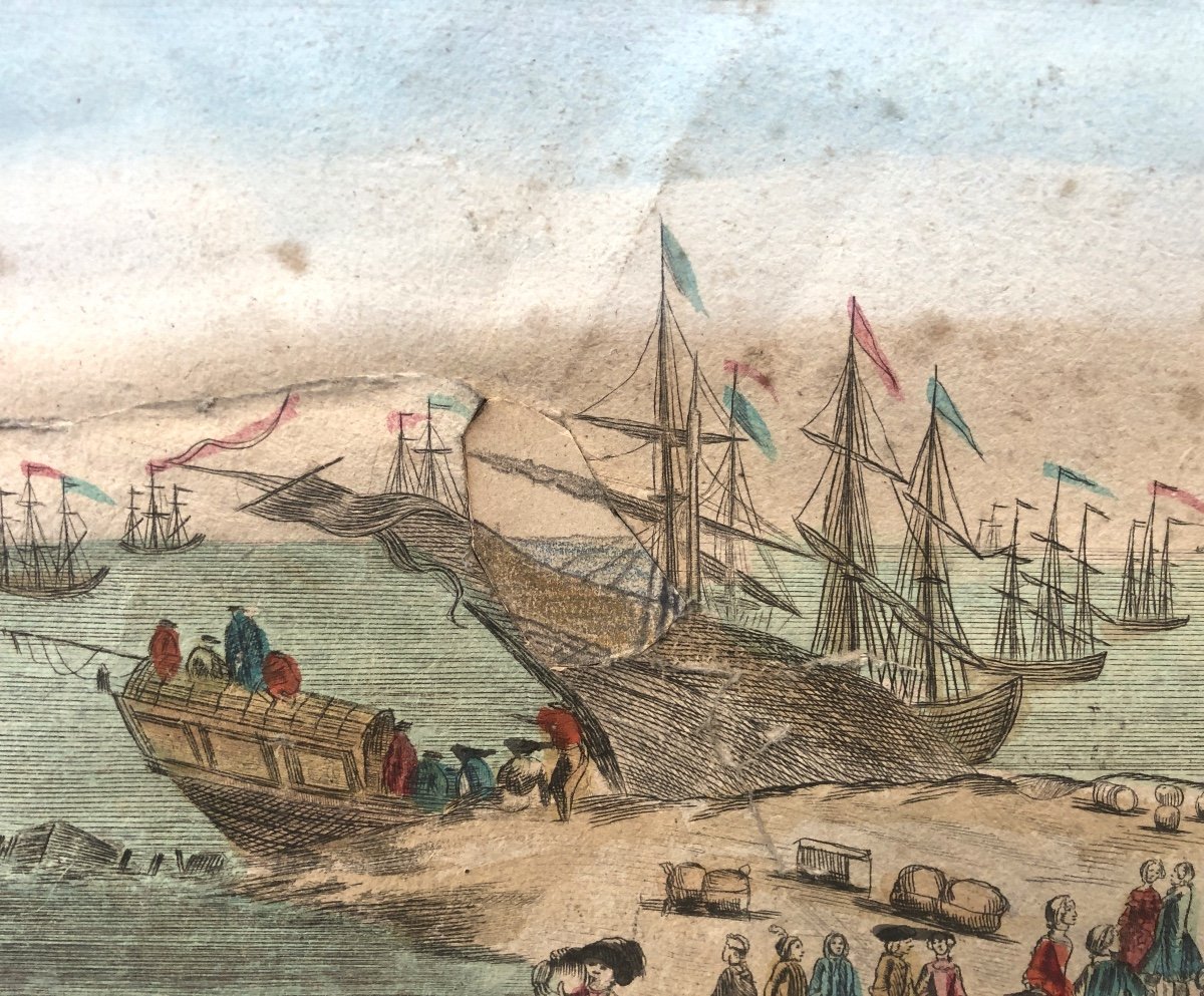 Rare 18th Century Engraving Cayenne Guyana Landing Of The French At The Port-photo-2
