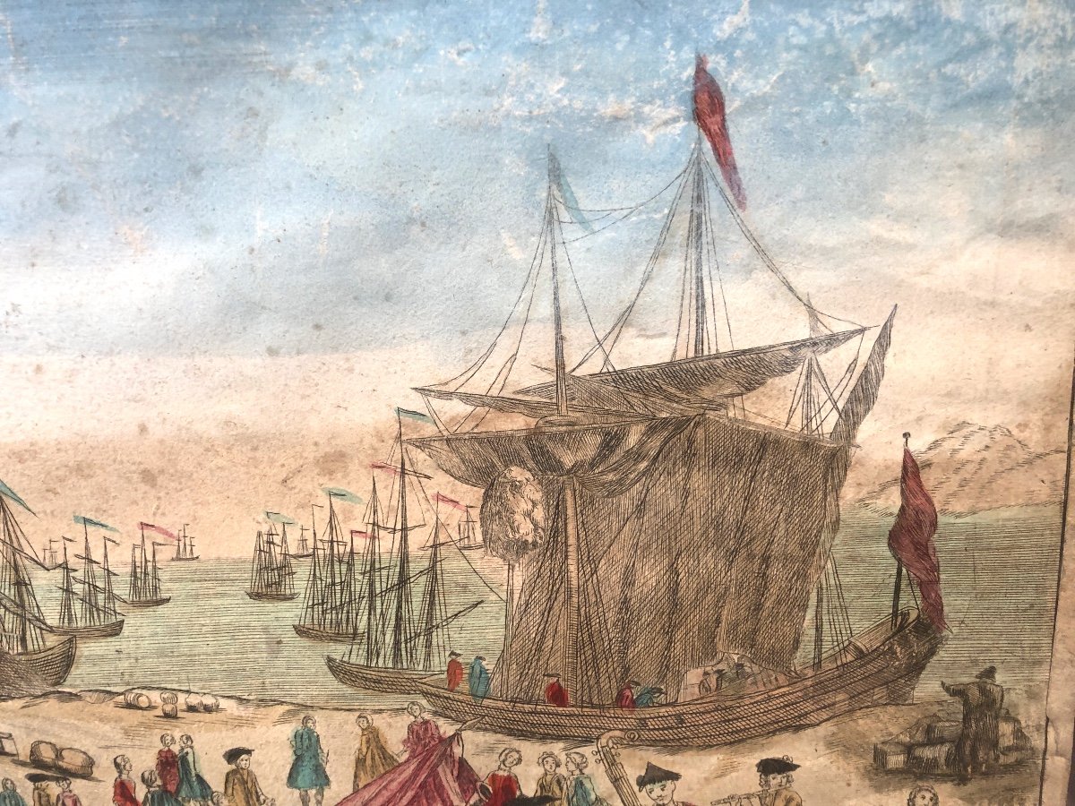 Rare 18th Century Engraving Cayenne Guyana Landing Of The French At The Port-photo-3