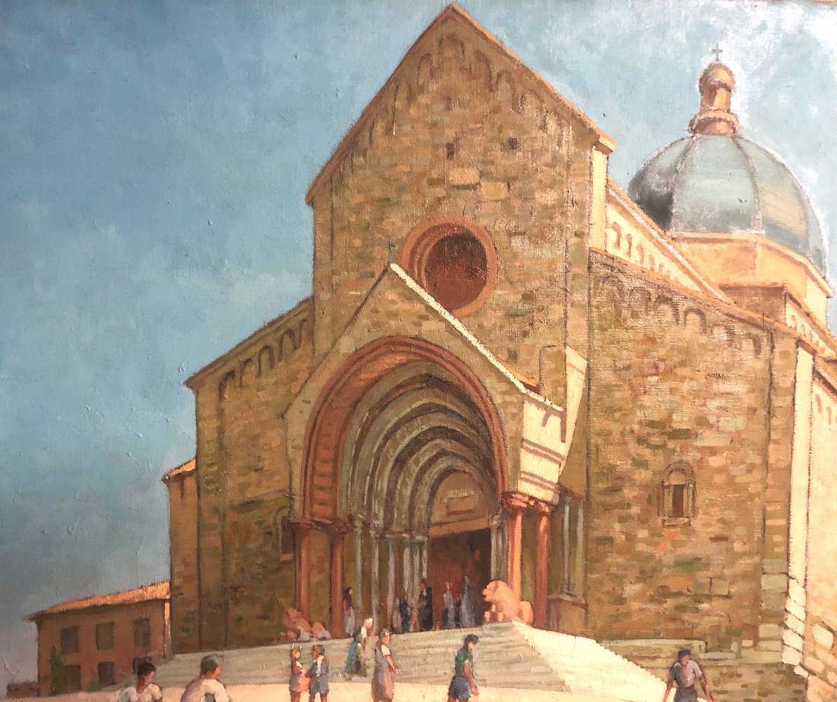 Pierre Roig 1905-1963 Large Oil Saint Cyriaque Cathedral Of Ancona Italy-photo-2