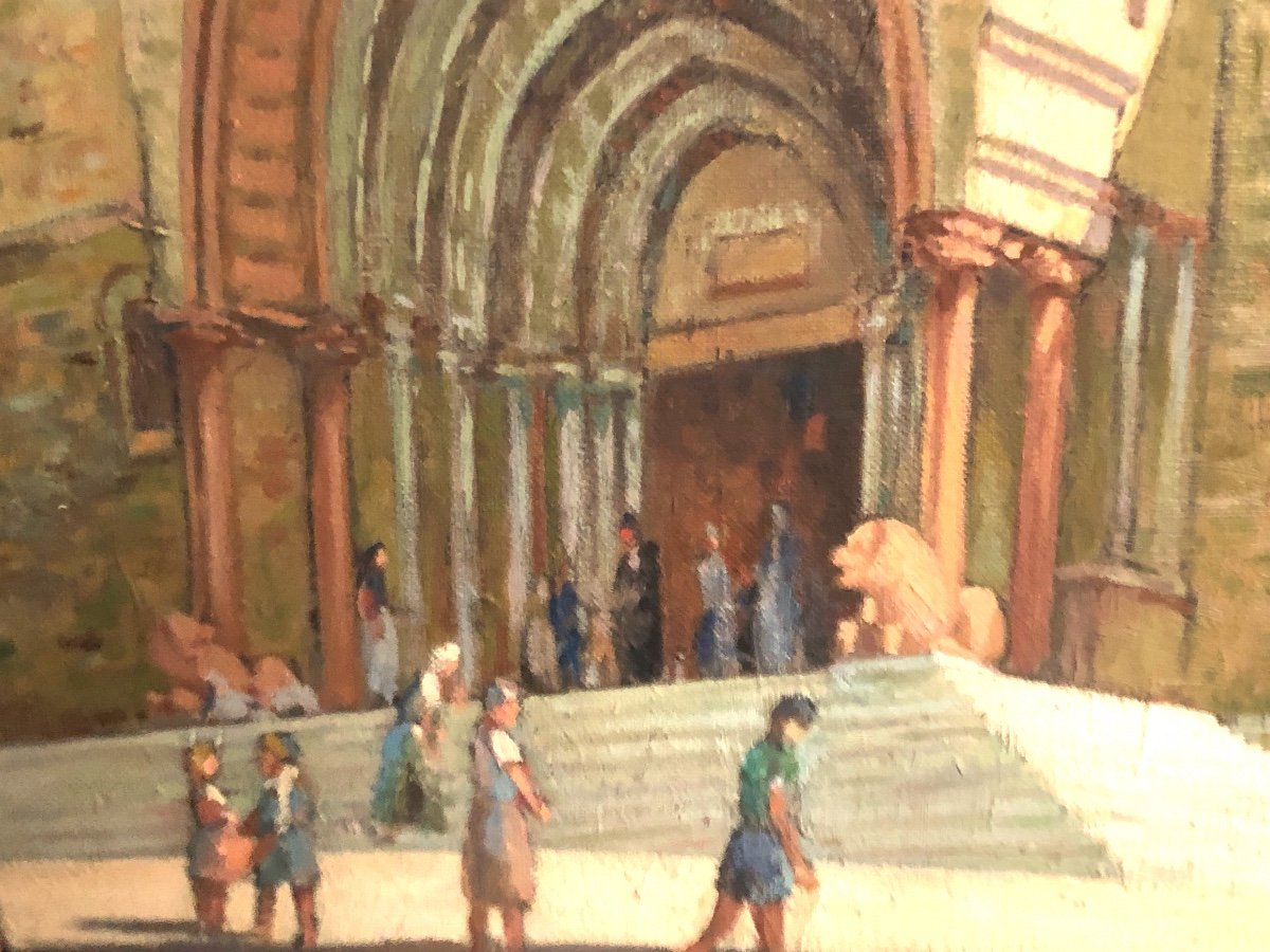 Pierre Roig 1905-1963 Large Oil Saint Cyriaque Cathedral Of Ancona Italy-photo-3