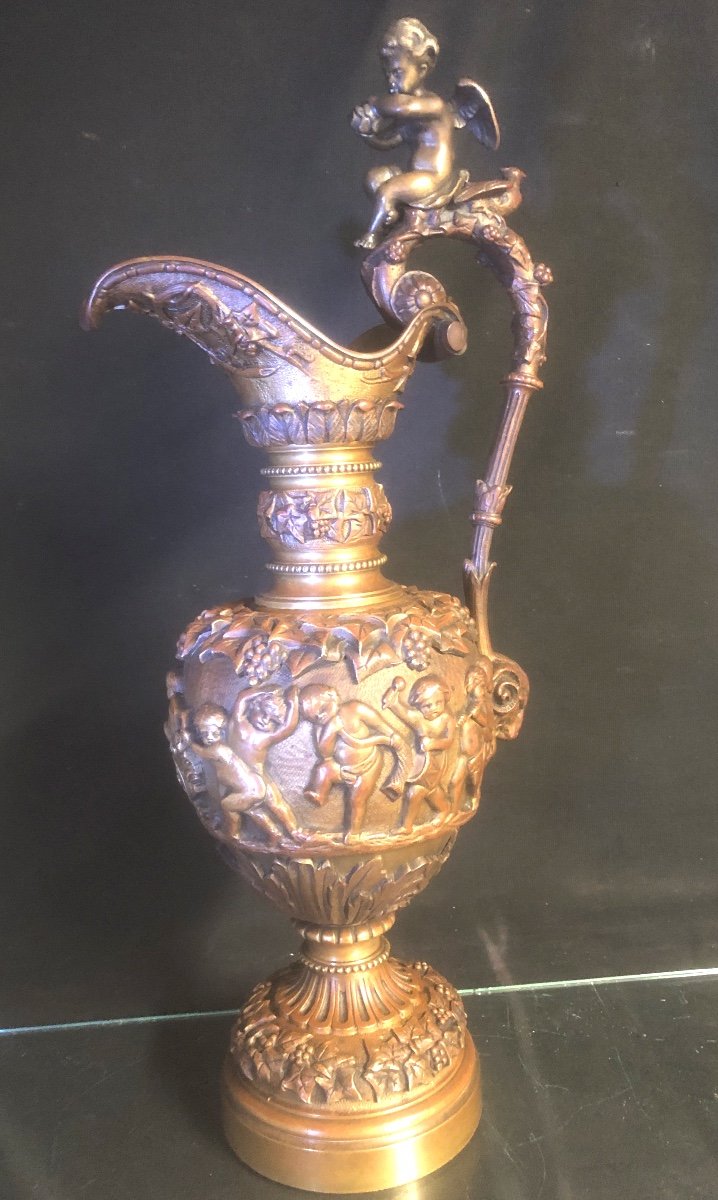 IMPORTANT bronze XIXe 56 cm Hanap avec ange et putti musiciens Vigne