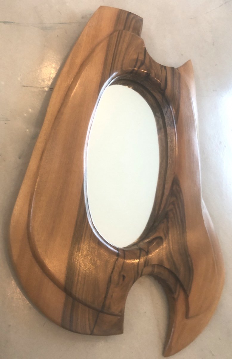 GRAND miroir 1960 Forme Libre en bois veiné 56 cm-photo-3