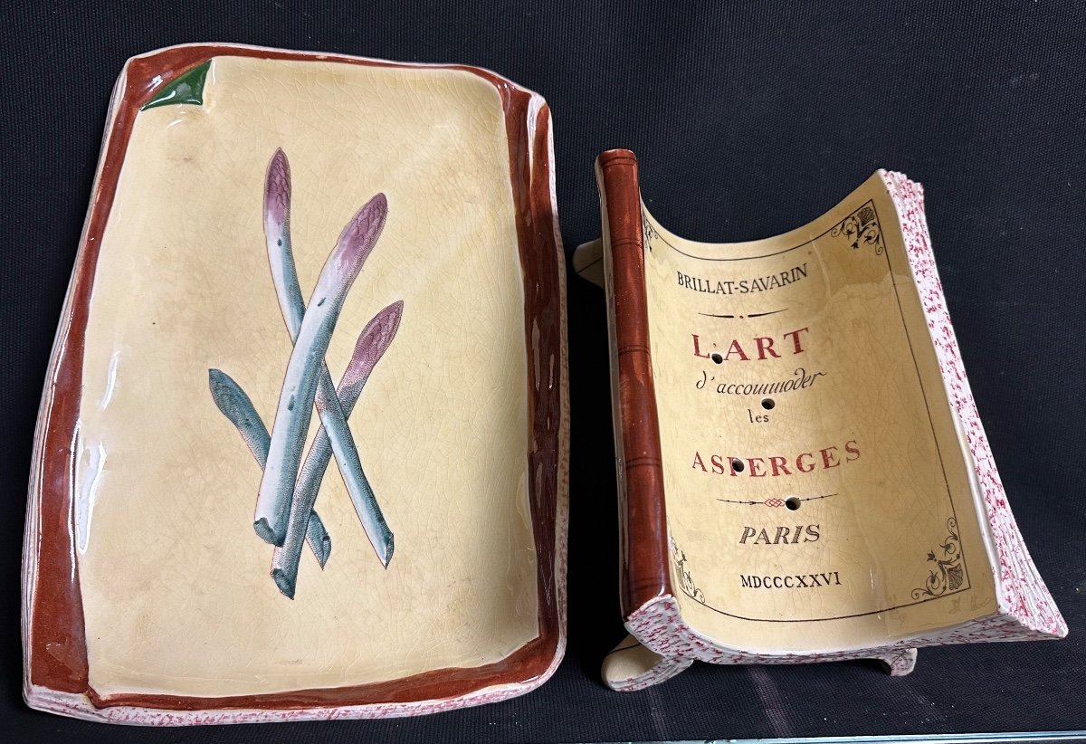 Keller And Guerin Luneville Very Rare Trompe l'Oeil Asparagus Tray Display Book Brillat Savarin Cooking-photo-2