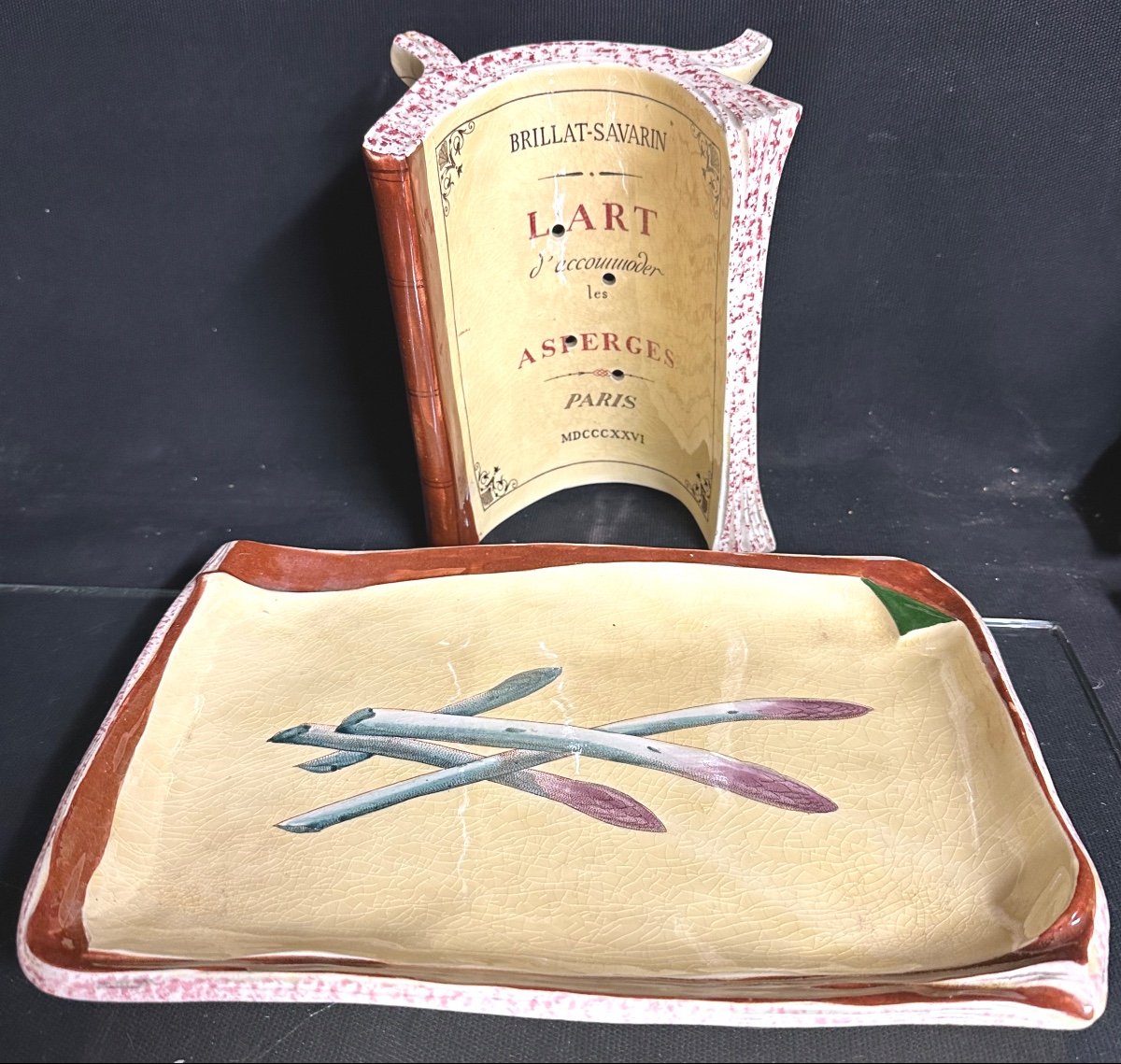 Keller And Guerin Luneville Very Rare Trompe l'Oeil Asparagus Tray Display Book Brillat Savarin Cooking-photo-4