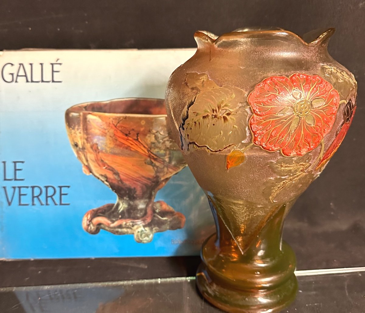 émile Gallé 1846-1904 Rare Acid And Enamelled Vase Cameo Circa 1900 Art Nouveau Fèle