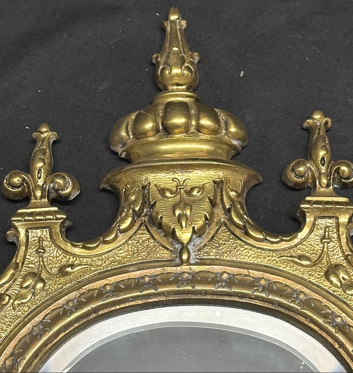 Spectacular Pair Of Nineteenth Bronze Mirror Sconces With 2 Arms Of Light Louis XIV Style-photo-3