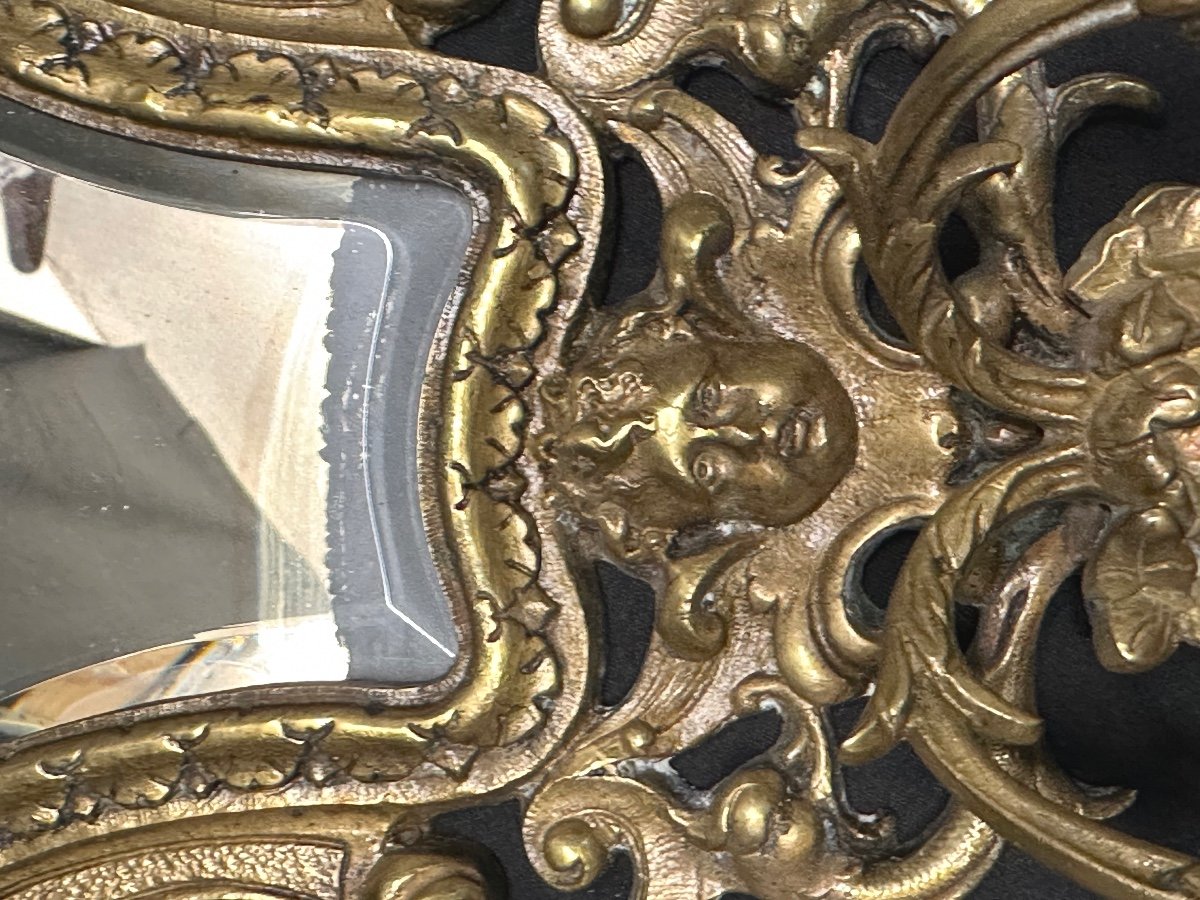 Spectaculaire paire d’appliques miroirs en bronze XIXe à 2 bras de lumière Style Louis XIV -photo-3