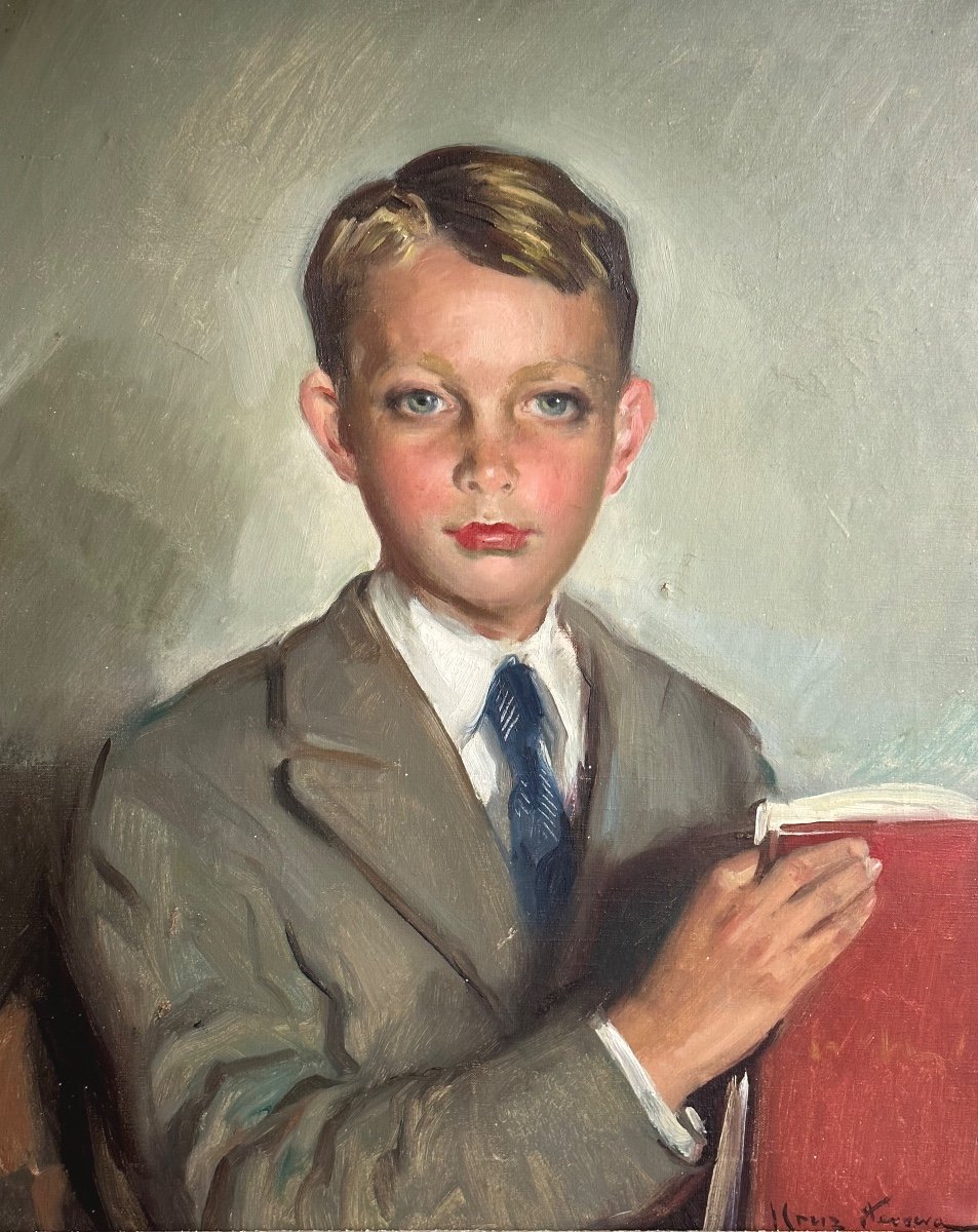 José Cruz Herrera 1890-1972 Large Oil Young Boy /1-photo-2