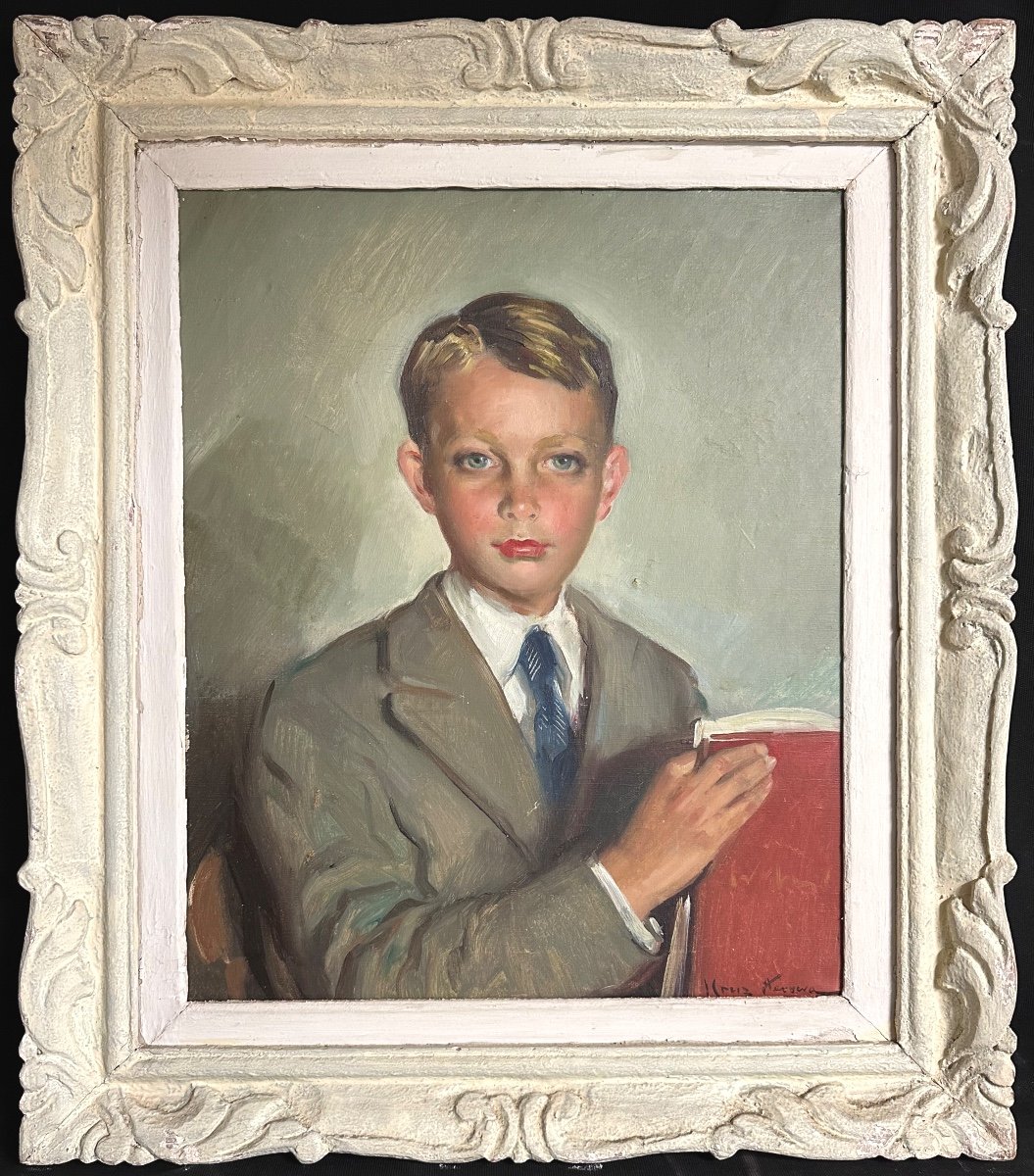 José Cruz Herrera 1890-1972 Large Oil Young Boy /1