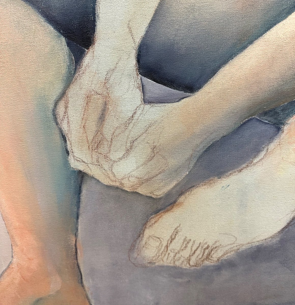 Guy PATRIER XXe Grande huile 105x75cm Femme nue assise Fond d’atelier 99-photo-1