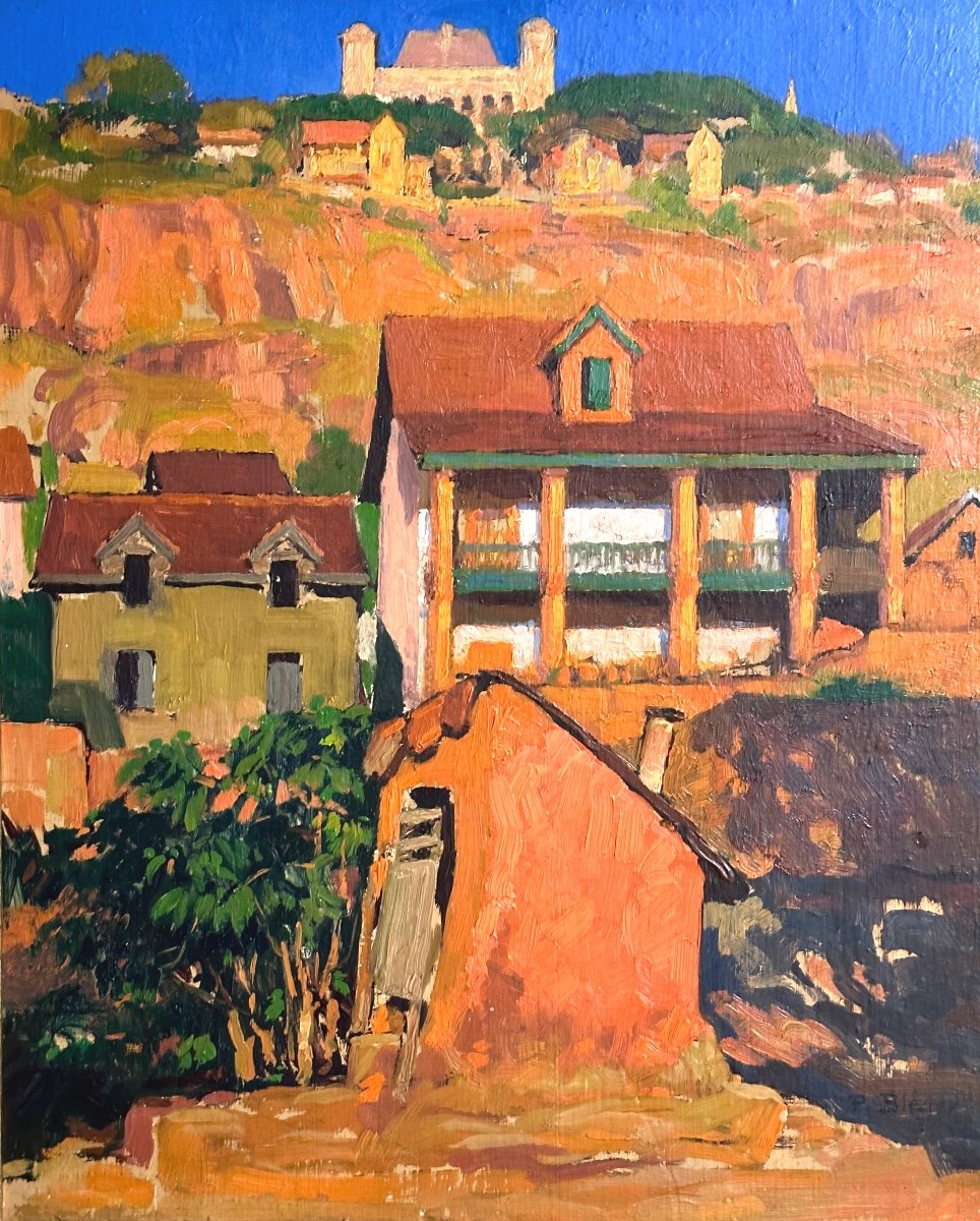 Paul BLEGER Suisse 1889-1981 Huile Les maisons rouges à Madagascar RARE-photo-2