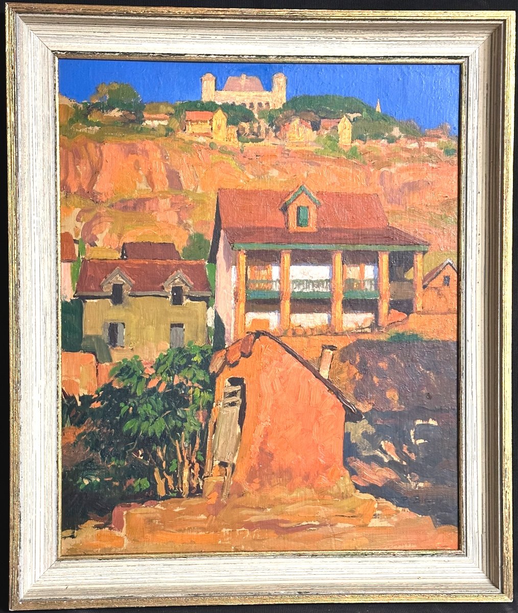 Paul BLEGER Suisse 1889-1981 Huile Les maisons rouges à Madagascar RARE