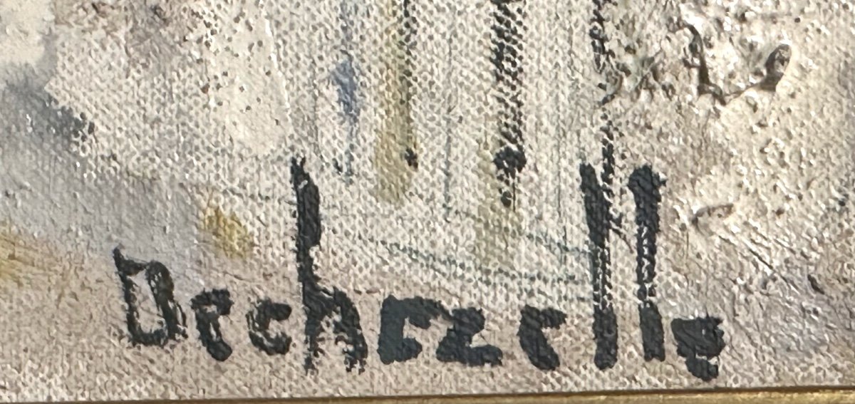 Claude DECHEZELLE 1928-2003 RARE Huile PATMOS Ruelle de CHORA île blanche en Grèce Blanc -photo-3