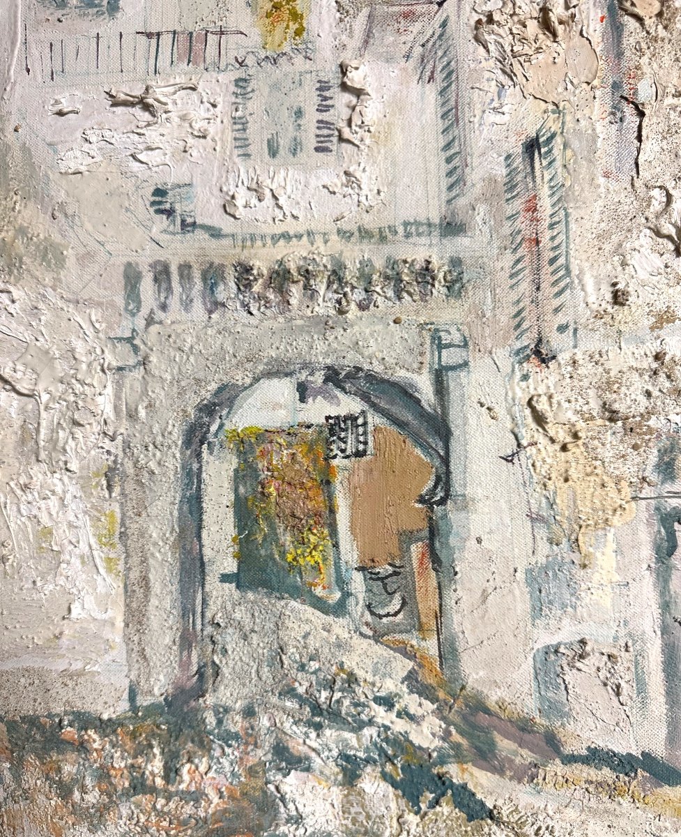 Claude DECHEZELLE 1928-2003 RARE Huile PATMOS Ruelle de CHORA île blanche en Grèce Blanc -photo-1