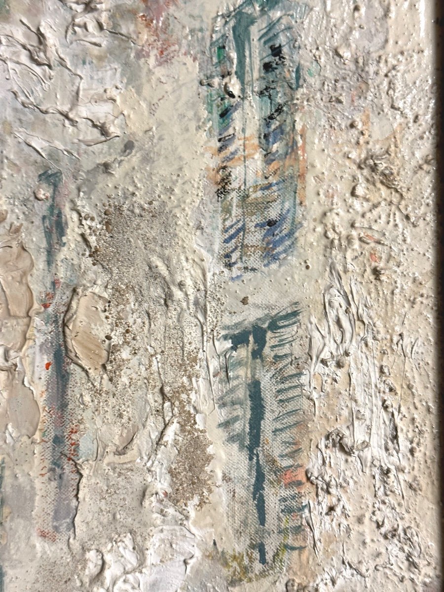 Claude DECHEZELLE 1928-2003 RARE Huile PATMOS Ruelle de CHORA île blanche en Grèce Blanc -photo-3