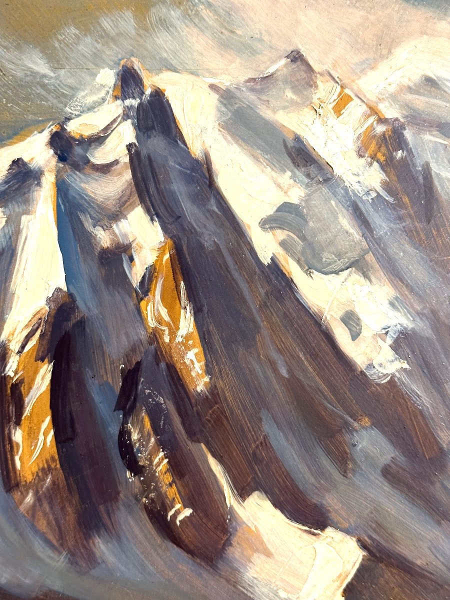 Marcel WIBAULT 1904-1998 Huile Le Mont Blanc Les Aiguilles de Chamonix 1952 Alpes Flegere En très bon état -photo-1