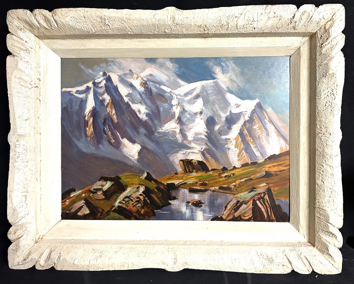 Marcel WIBAULT 1904-1998 Huile Le Mont Blanc Les Aiguilles de Chamonix 1952 Alpes Flegere En très bon état 