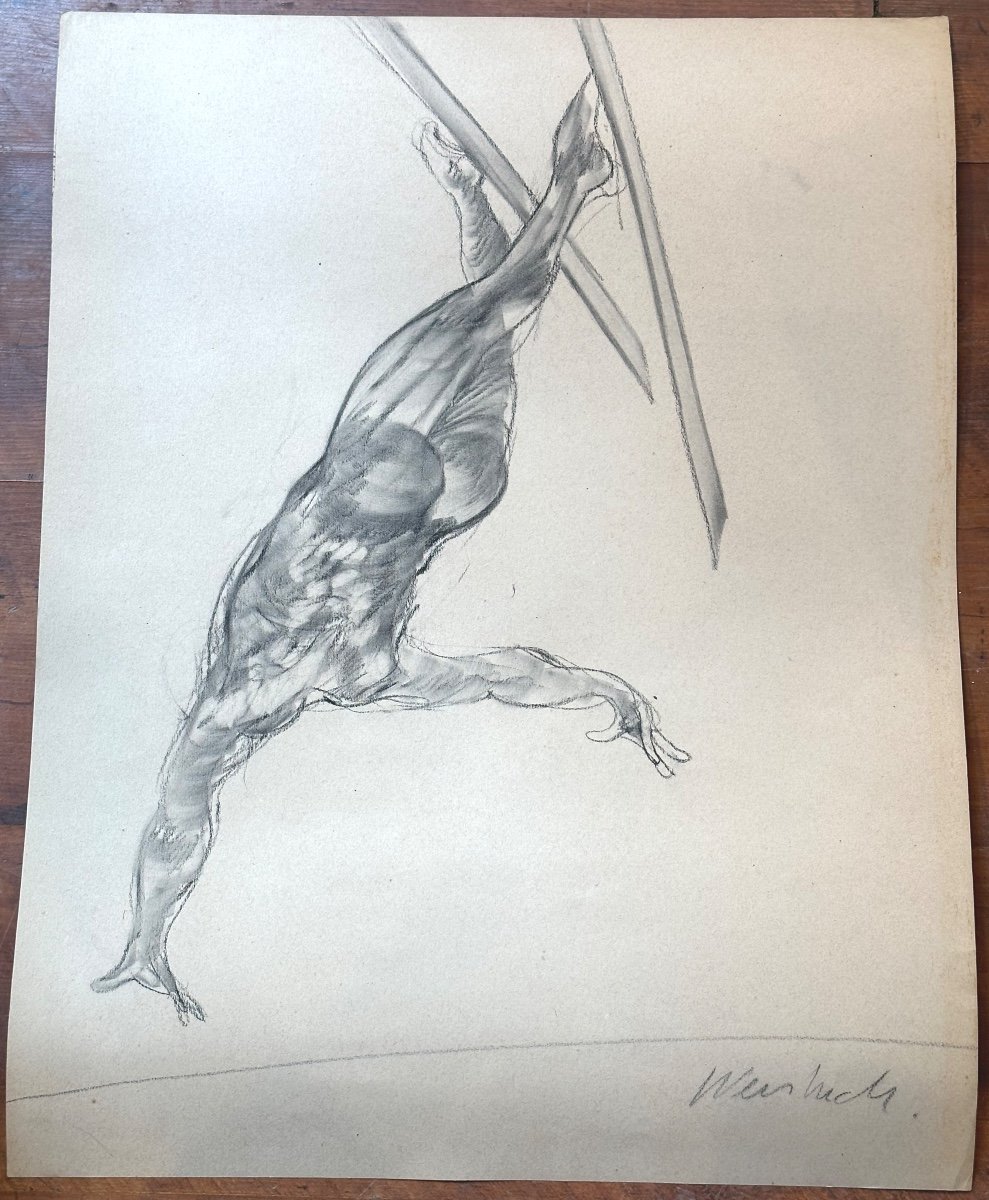 Claude Weisbuch 1927-2014 Rare Enhanced Drawing Freestyle Skiing Tignes Savoie 1986 In Very Good Condition /1-photo-2
