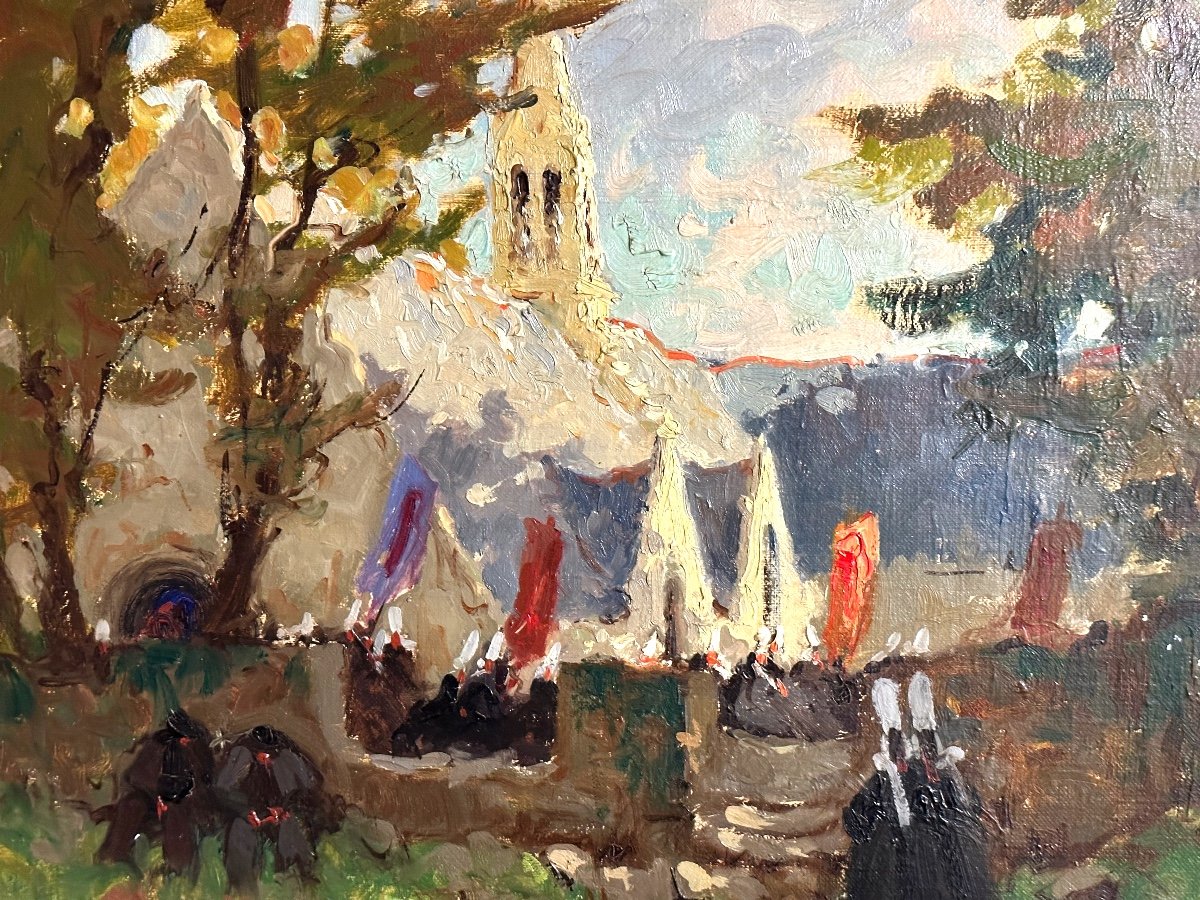 Pierre Plouhinec 1907-1984 Large Oil Forgiveness In Brittany Treminou Pont l'Abbé Exhibition 1961 Finistere-photo-4