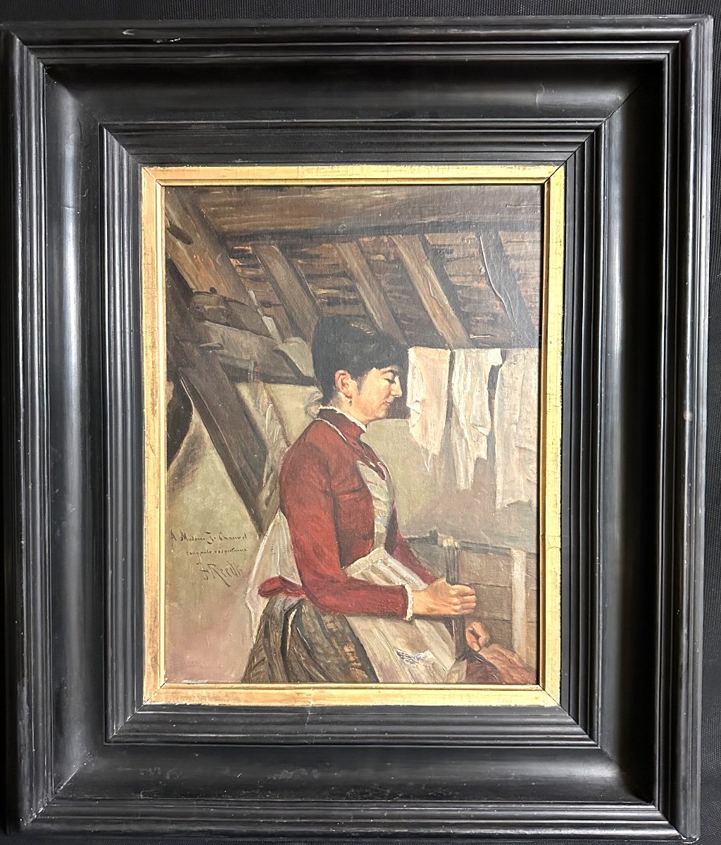 Hans Jørgen Reedtz Denmark 1853-1933 Rare Oil Woman At Work Danish Artist-photo-2