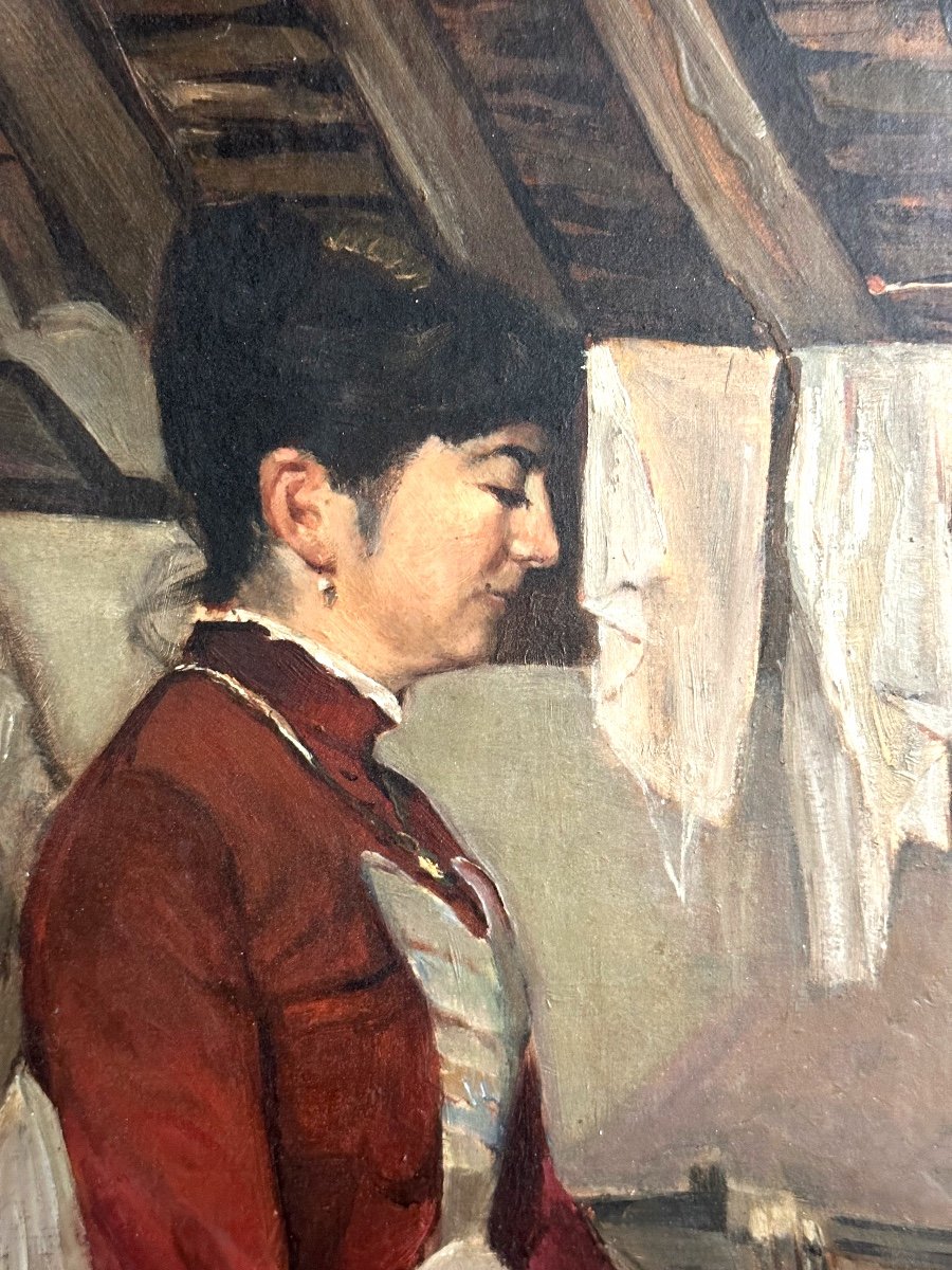 Hans Jørgen Reedtz Denmark 1853-1933 Rare Oil Woman At Work Danish Artist-photo-4