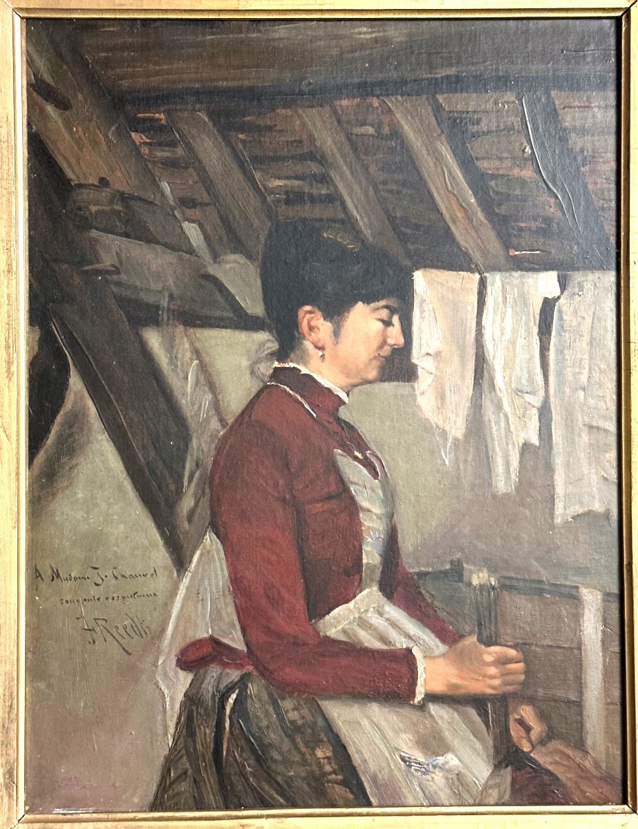 Hans Jørgen Reedtz Denmark 1853-1933 Rare Oil Woman At Work Danish Artist