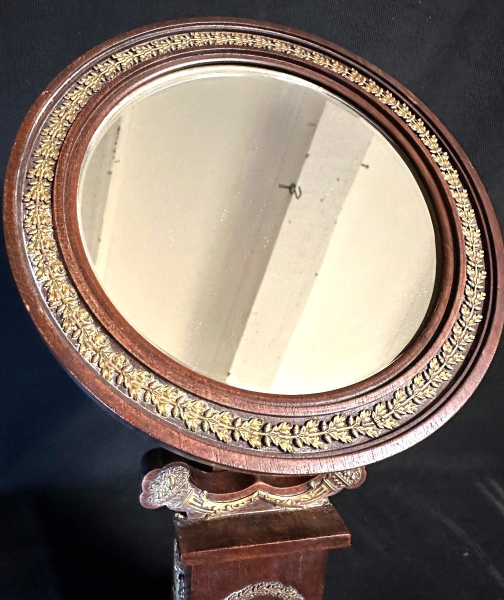 Miroir Psyché de table Empire XIXe en acajou et laiton toilette -photo-5