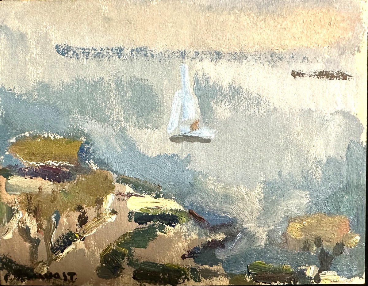 Pierre PRUVOST 1921-2008 Huile Antibes Voilier 06 Alpes Maritimes Méditerranée -photo-2