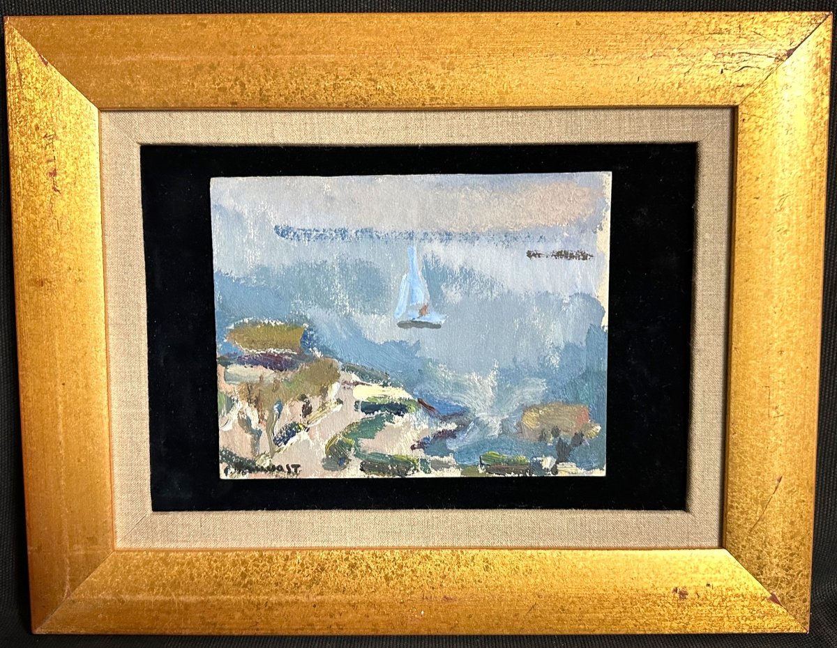 Pierre PRUVOST 1921-2008 Huile Antibes Voilier 06 Alpes Maritimes Méditerranée 