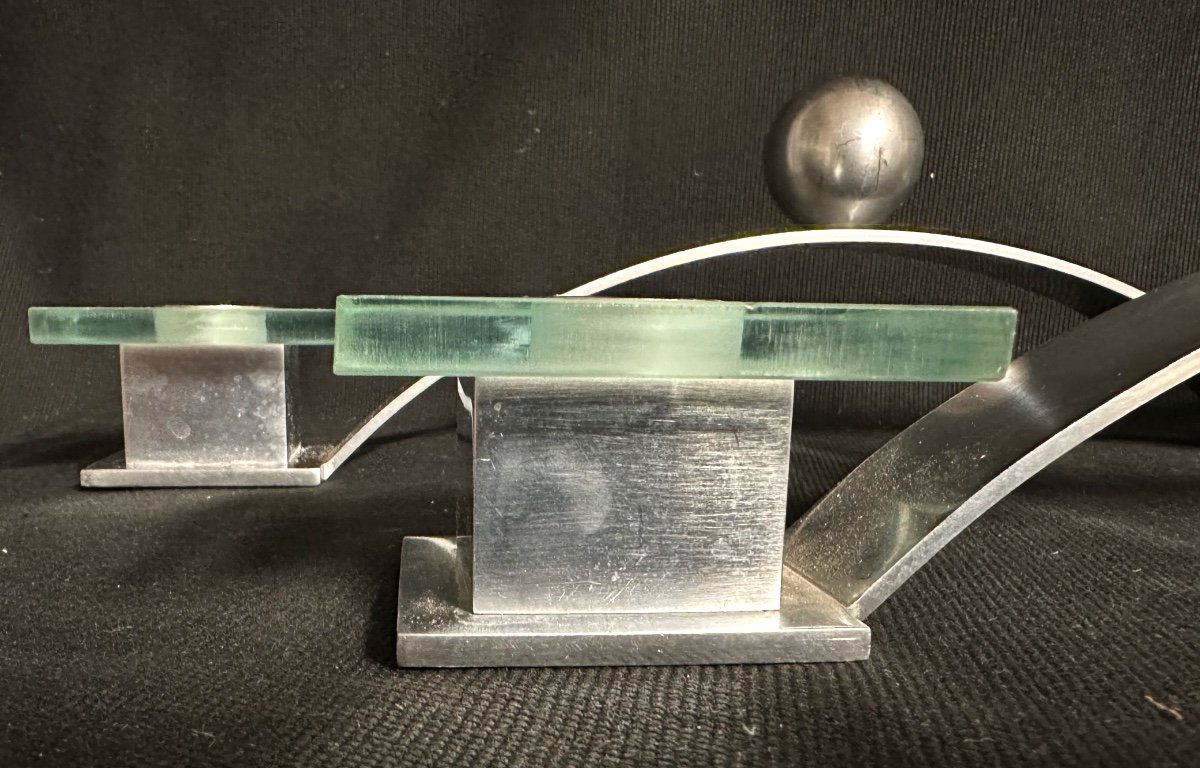 Paire de lampes / Bougeoirs modernistes 1930 / 1940 à 2 bras de lumière Art Deco-photo-3