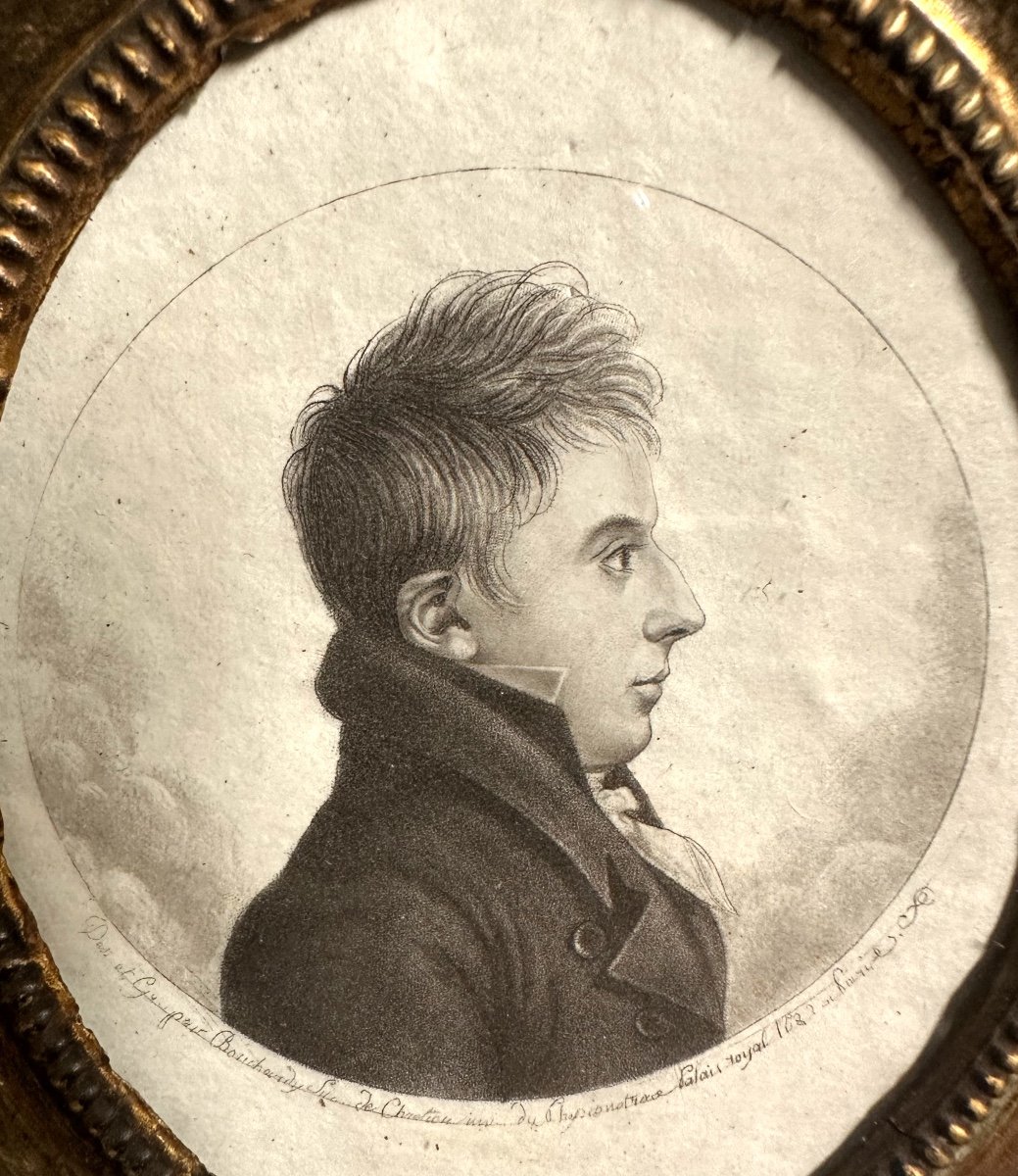 Etienne Bouchardy ( -1840) Rare Physionotrace Homme de profil dans son cadre en laiton Chretien-photo-2