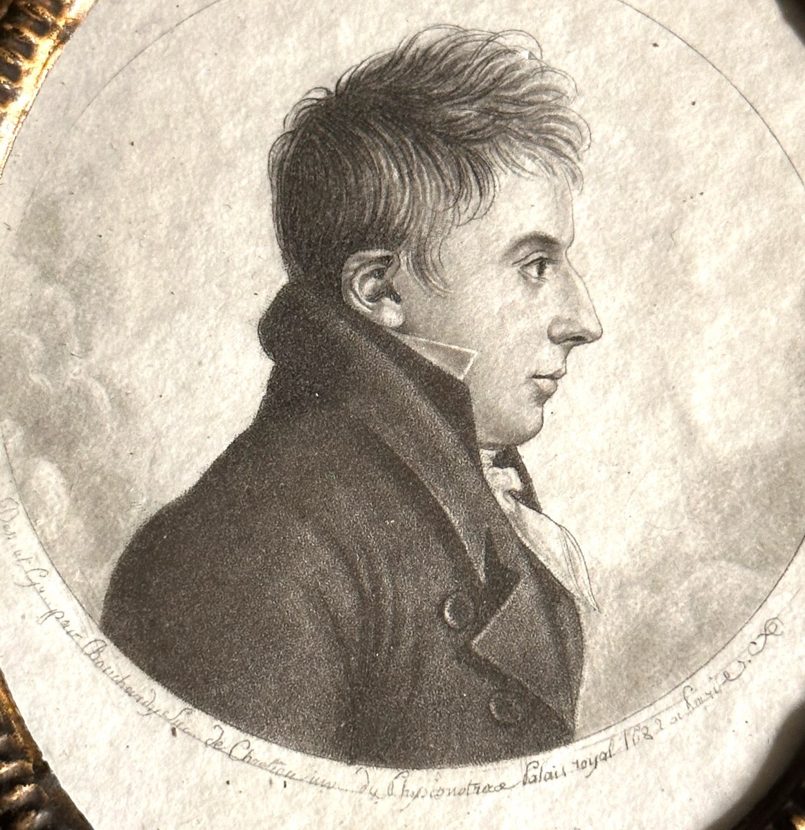 Etienne Bouchardy ( -1840) Rare Physionotrace Homme de profil dans son cadre en laiton Chretien-photo-3