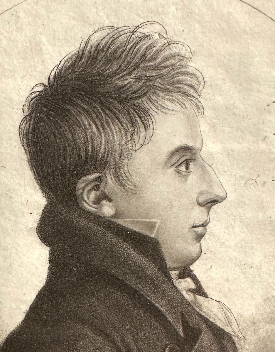 Etienne Bouchardy ( -1840) Rare Physionotrace Homme de profil dans son cadre en laiton Chretien-photo-1