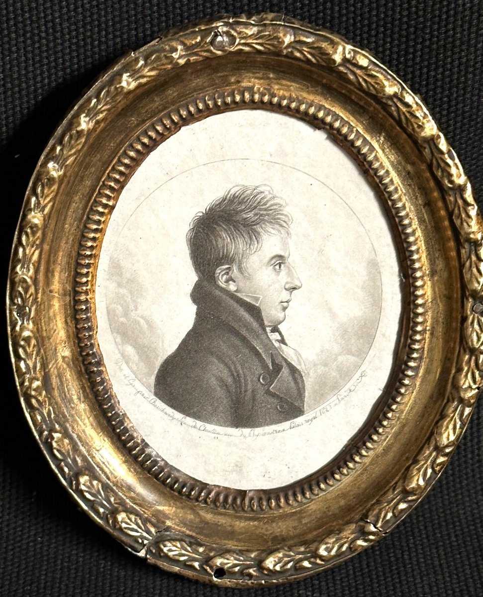 Etienne Bouchardy ( -1840) Rare Physionotrace Homme de profil dans son cadre en laiton Chretien-photo-6