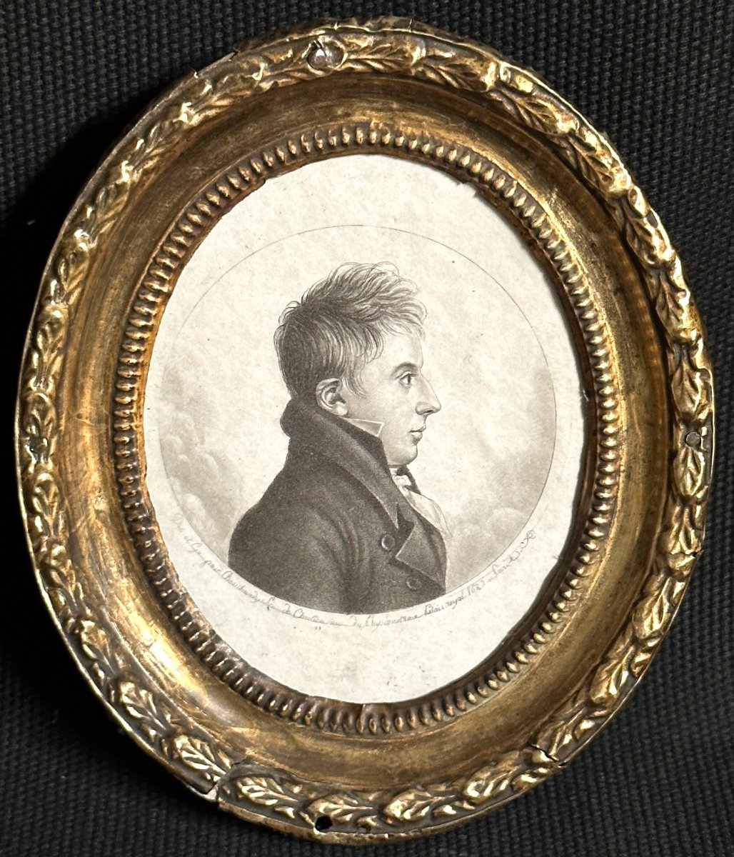 Etienne Bouchardy ( -1840) Rare Physionotrace Homme de profil dans son cadre en laiton Chretien