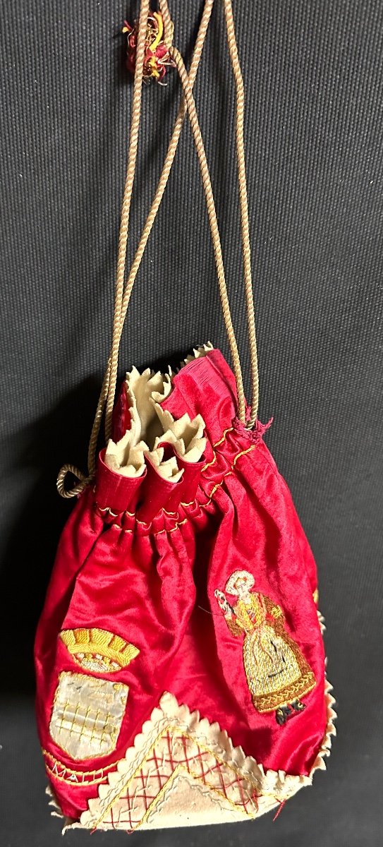 Brittany St Malo Minaudiere Or Reticule Late 19th Century Lady's Bag In Embroidered Silk Purse-photo-2