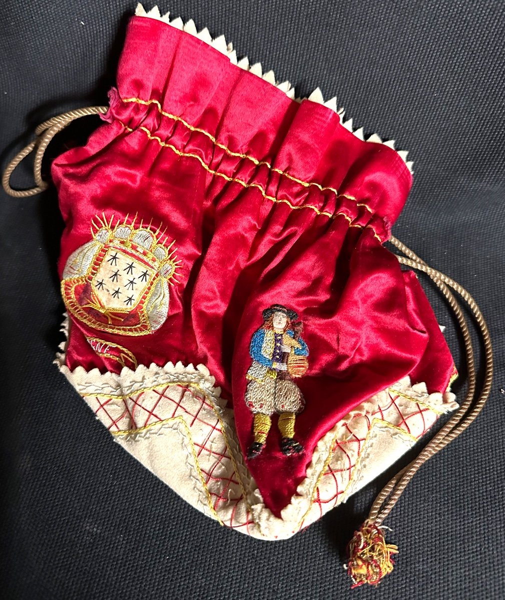 Brittany St Malo Minaudiere Or Reticule Late 19th Century Lady's Bag In Embroidered Silk Purse-photo-4