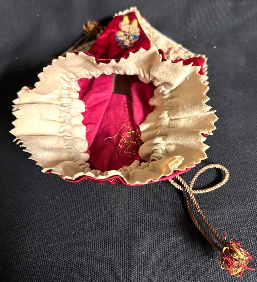 Brittany St Malo Minaudiere Or Reticule Late 19th Century Lady's Bag In Embroidered Silk Purse-photo-2