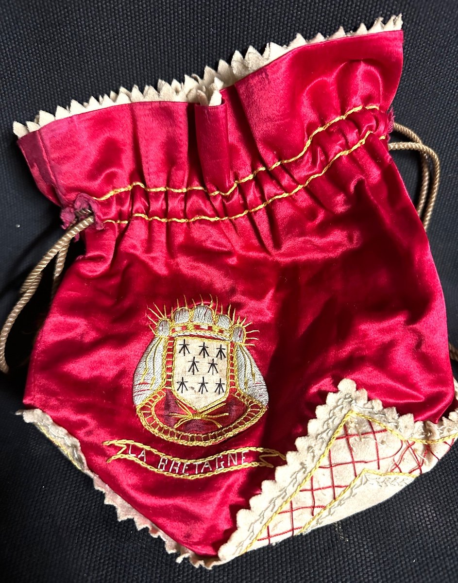 Brittany St Malo Minaudiere Or Reticule Late 19th Century Lady's Bag In Embroidered Silk Purse