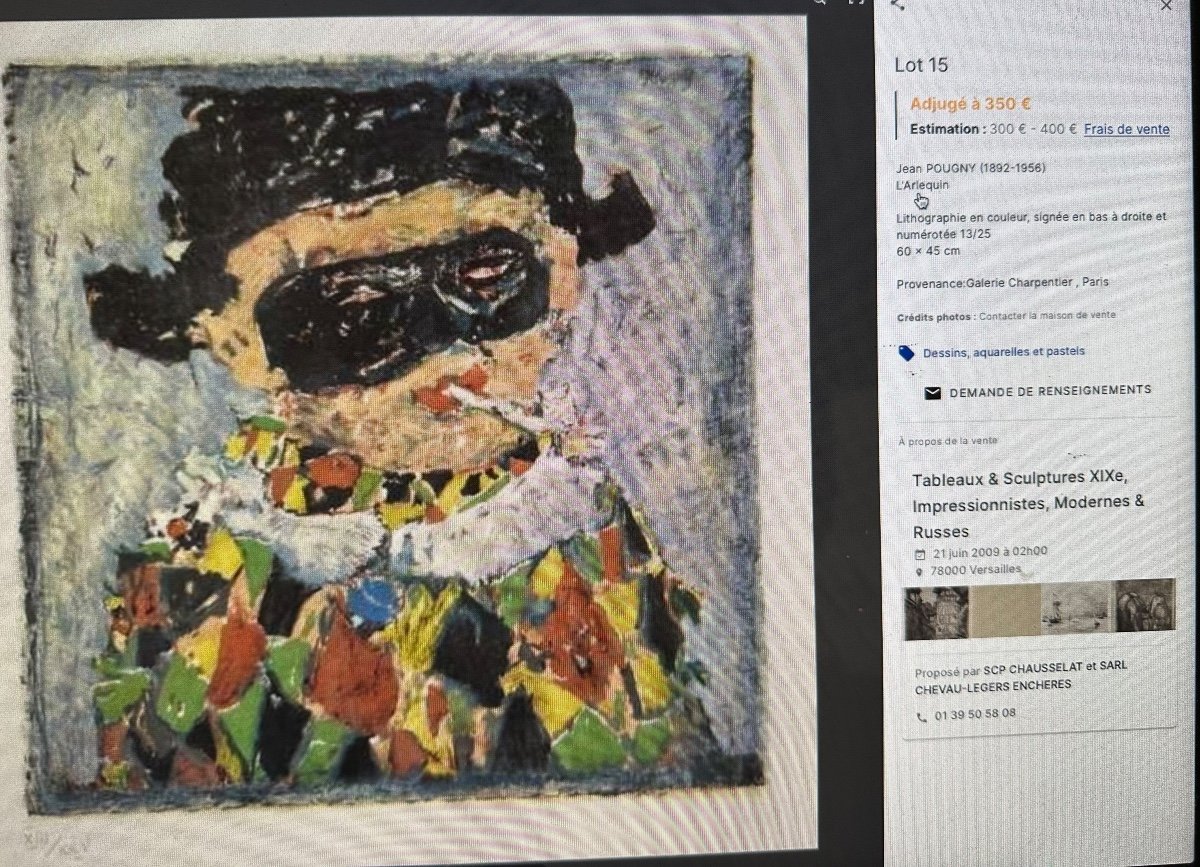 Ivan POUGNY 1892-1956 Arlequin lithographie couleurs russe Jean harlequin-photo-5