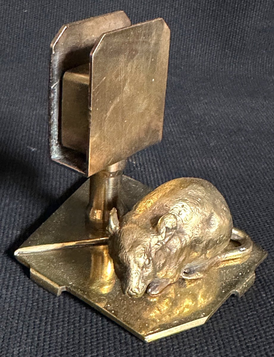 Gilt Bronze Sculpture Mouse In Front Of A Mail Holder (?) On A Letter In Very Good  Condition Writter-photo-2